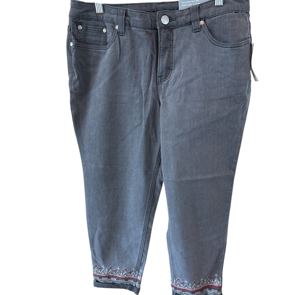 Christopher & Banks Signature Slimming Petite Embroidered Gray Women's Jeans